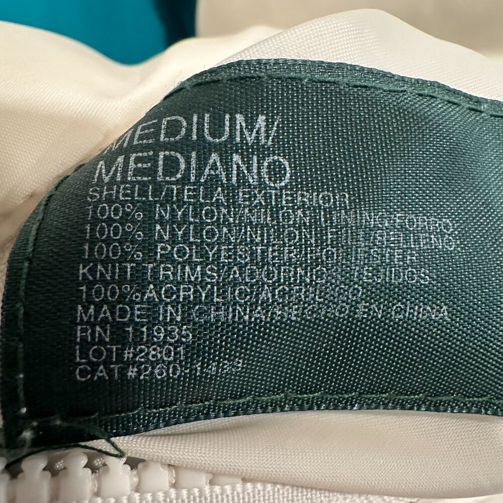 Vintage 90s Y2K Women's Medium Teal and White Reversible Puffer Bomber Jacket - Picture 10 of 12